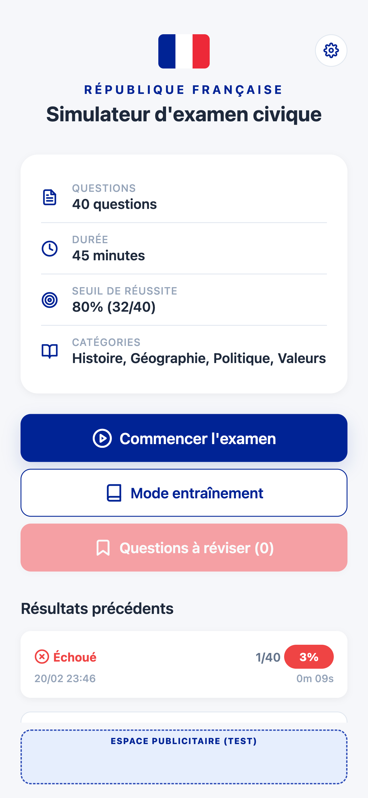 Résultat — Examen Civique